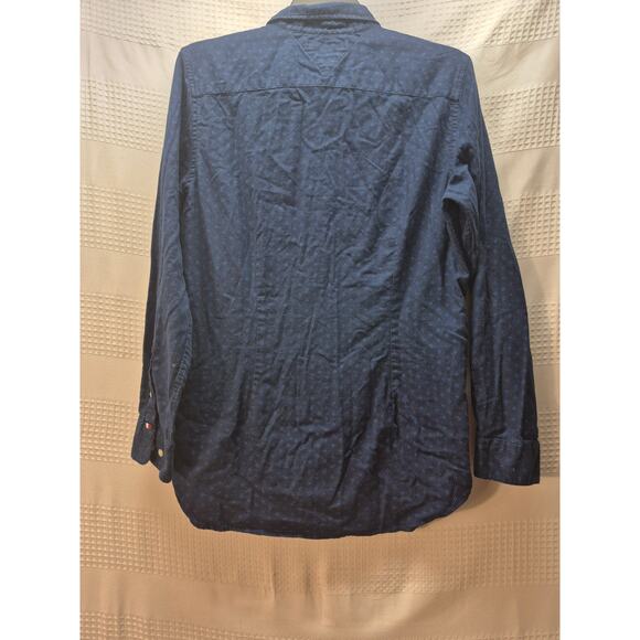 Tommy Hilfiger Button Up Shirt Men SZ Large Blue Long Sleeve Collared Slim 7409 - Picture 6 of 7
